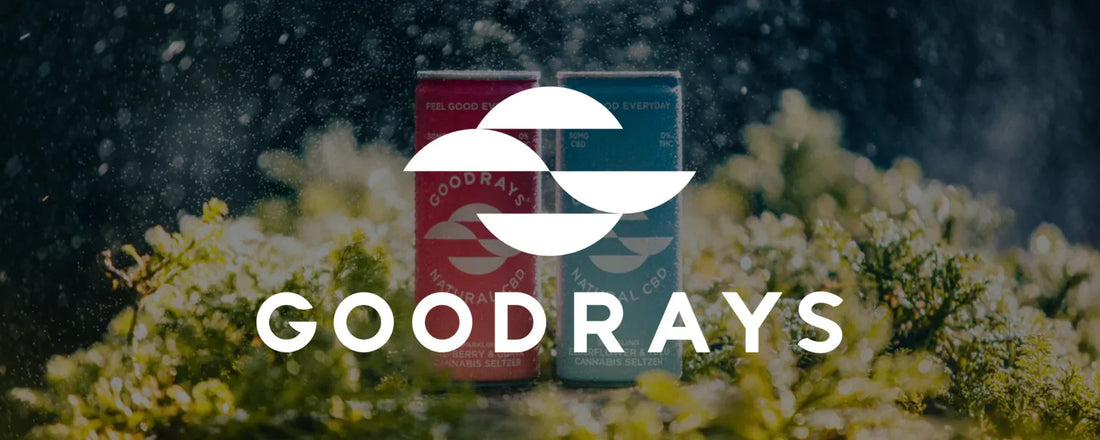 Goodrays CBD logo with Goodrays CBD-infused seltzers