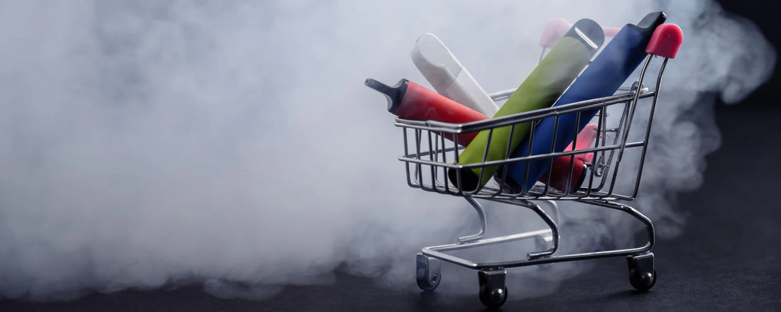 CBD disposable vapes in a small, micro shopping basket