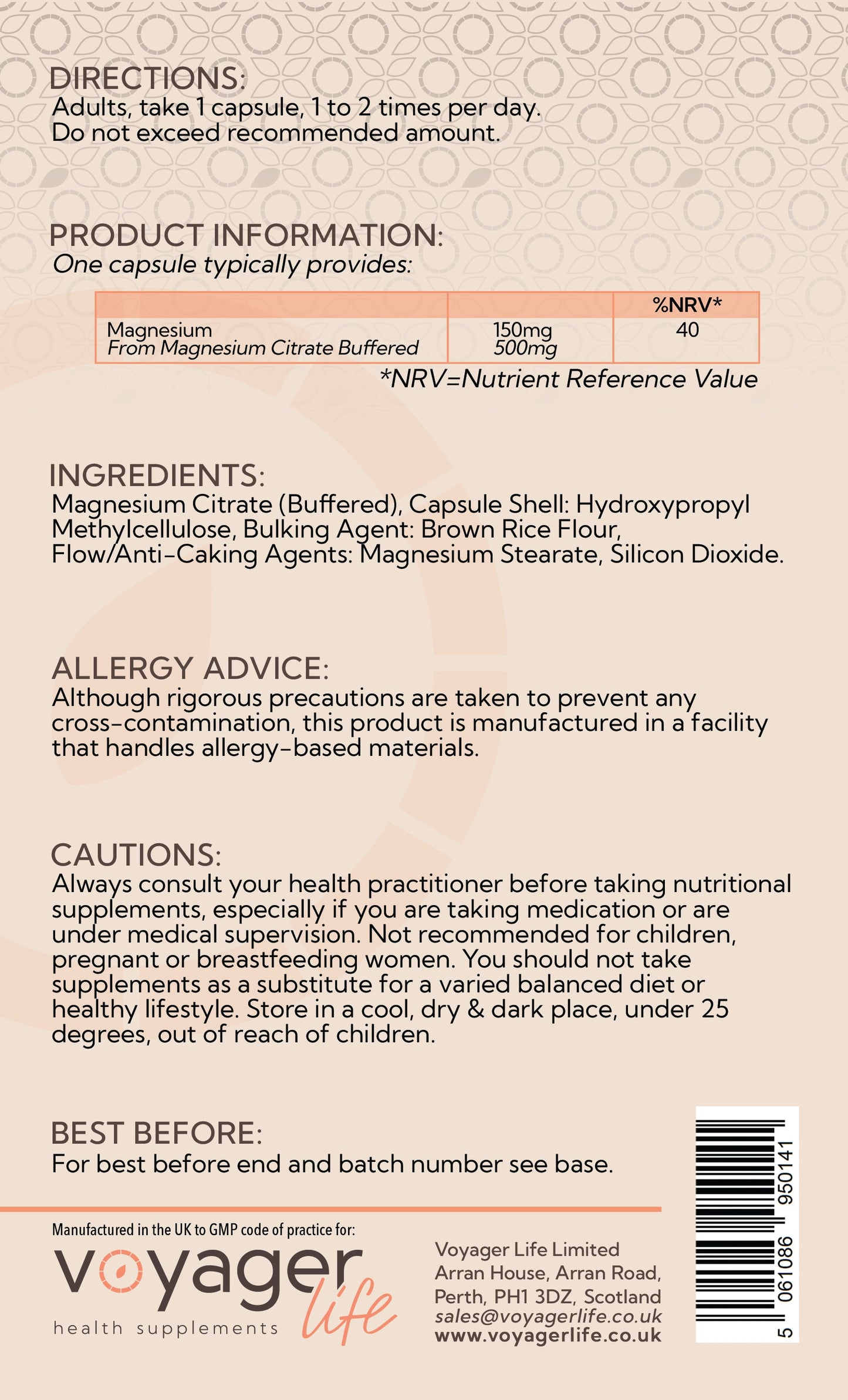 Voyager Magnesium Citrate 500mg 120 Capsules image 5