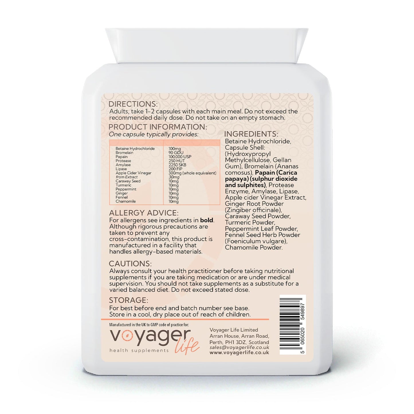 Voyager Digestive Enzymes Complex 90 Capsules - back view