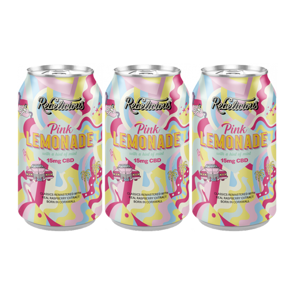 12 x Rebelicious 15mg CBD Pink Lemonade Sparkling Soft Drink - 330ml | The CBD Hut