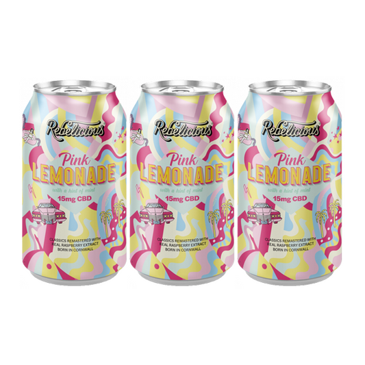 12 x Rebelicious 15mg CBD Pink Lemonade Sparkling Soft Drink - 330ml | The CBD Hut