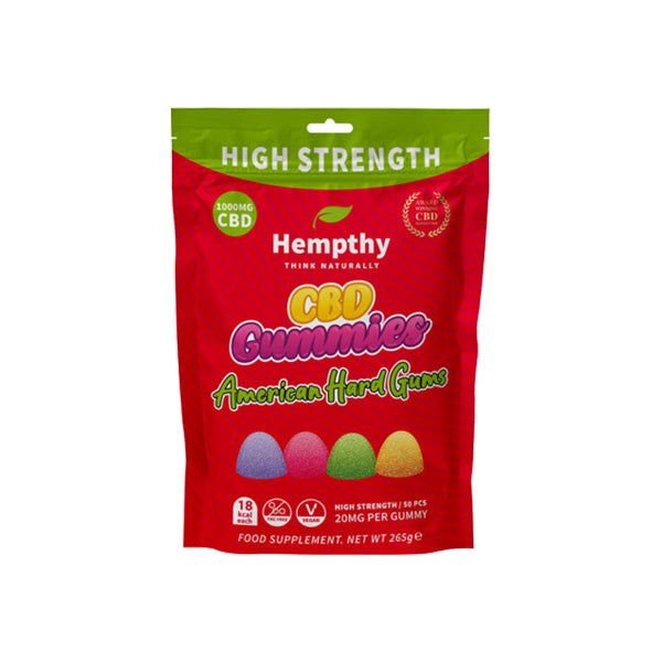 Hempthy 1000mg CBD American Hard Gums Gummies - 50 Pieces | The CBD Hut