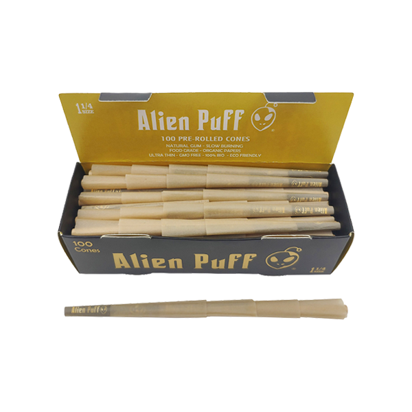 Alien Puff Black & Gold 1¼‑Size Cones - 100 Pack | The CBD Hut