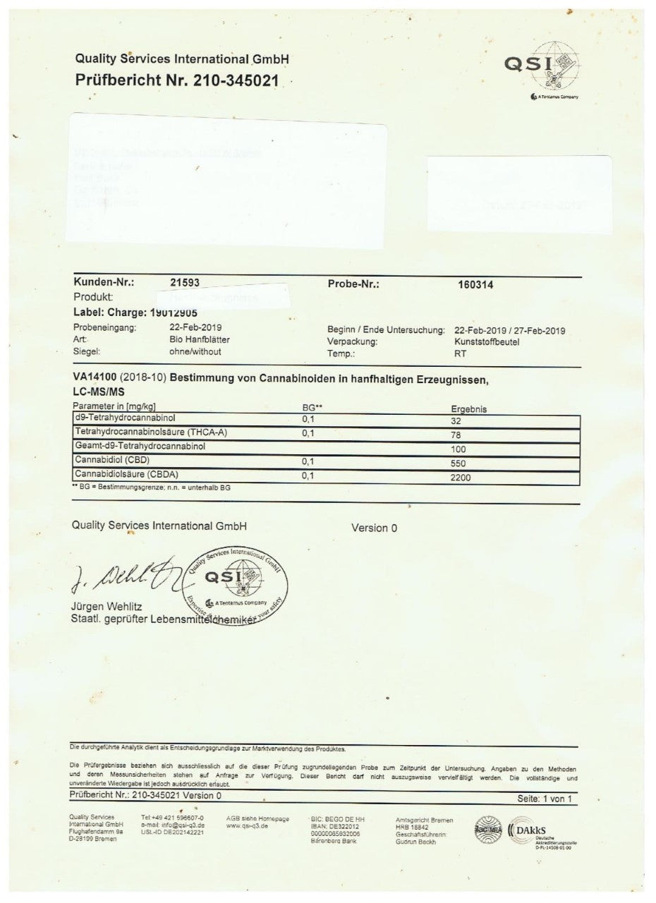 Ultracalm 1.5% CBD Hemp Tea - Cherry Bakewell 40g - lab report | The CBD Hut