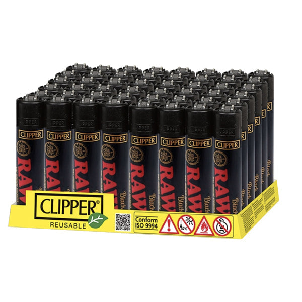 Clipper RAW Printed Refillable Lighters - 48 Packs - Black | The CBD Hut