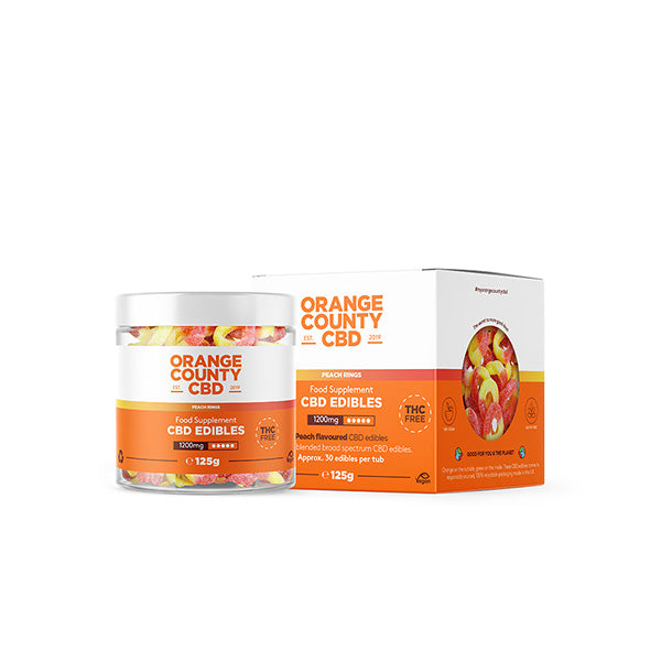 Orange County CBD 1200mg CBD Fizzy Peach Rings - Small Tub | The CBD Hut
