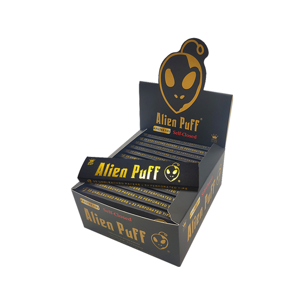Alien Puff Black & Gold King Size Unbleached Papers + Tips – 24 Packs | The CBD Hut