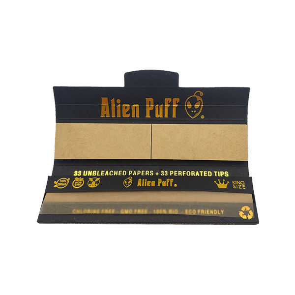Alien Puff Black & Gold King Size Unbleached Papers + Tips | The CBD Hut