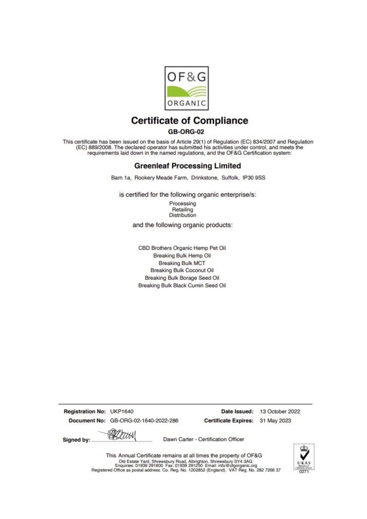 CBD Brothers Blue Edition 5000mg CBD Hemp Seed Oil - certificate of compliance | The CBD Hut