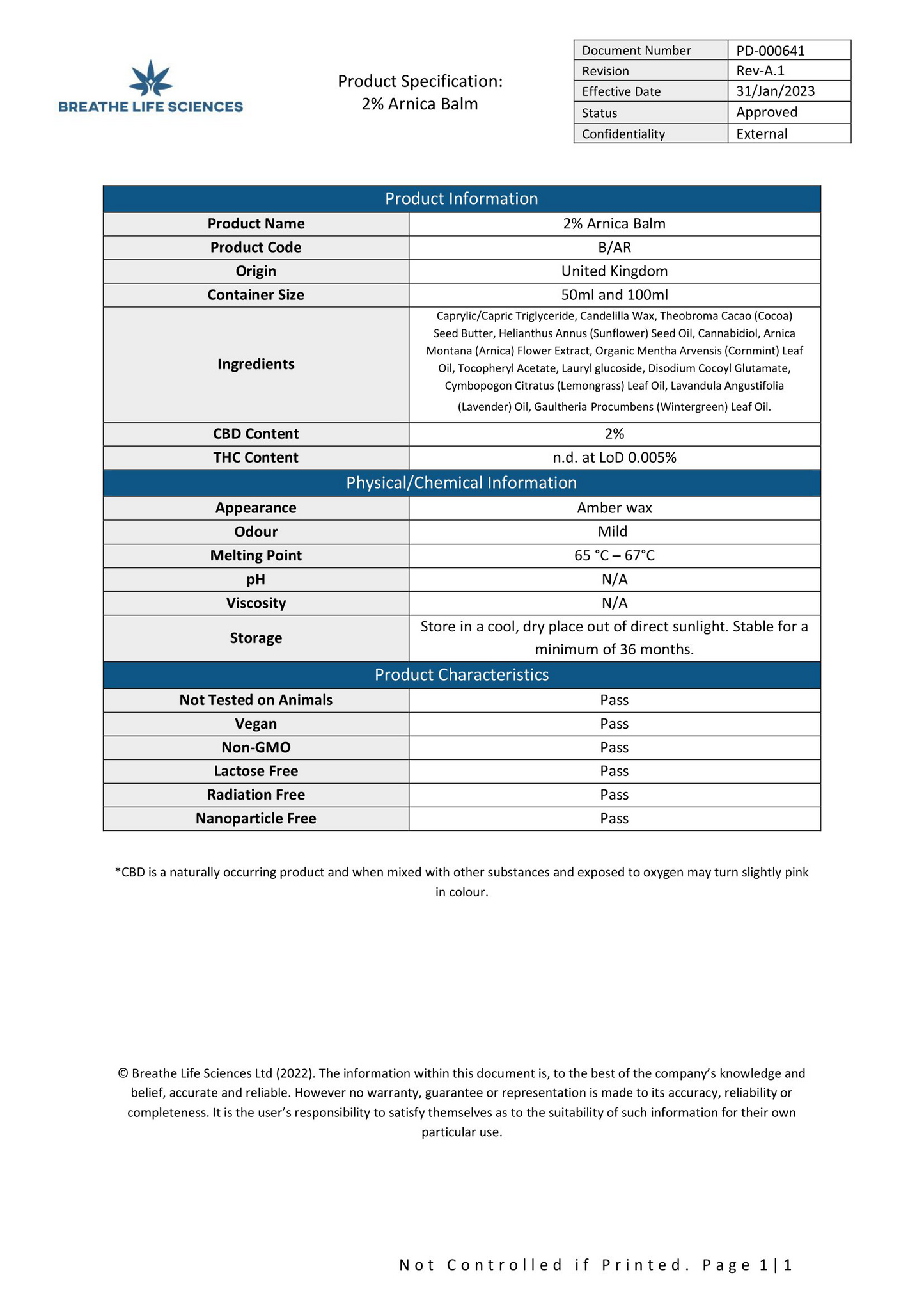 Dr Watson 1000mg CBD Arnica Balm - 50ml - certificate of analysis | The CBD Hut