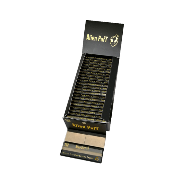 Alien Puff Black & Gold 1¼ Size Magnetic Unbleached Rolling Papers + Tips - 22 Packs | The CBD Hut
