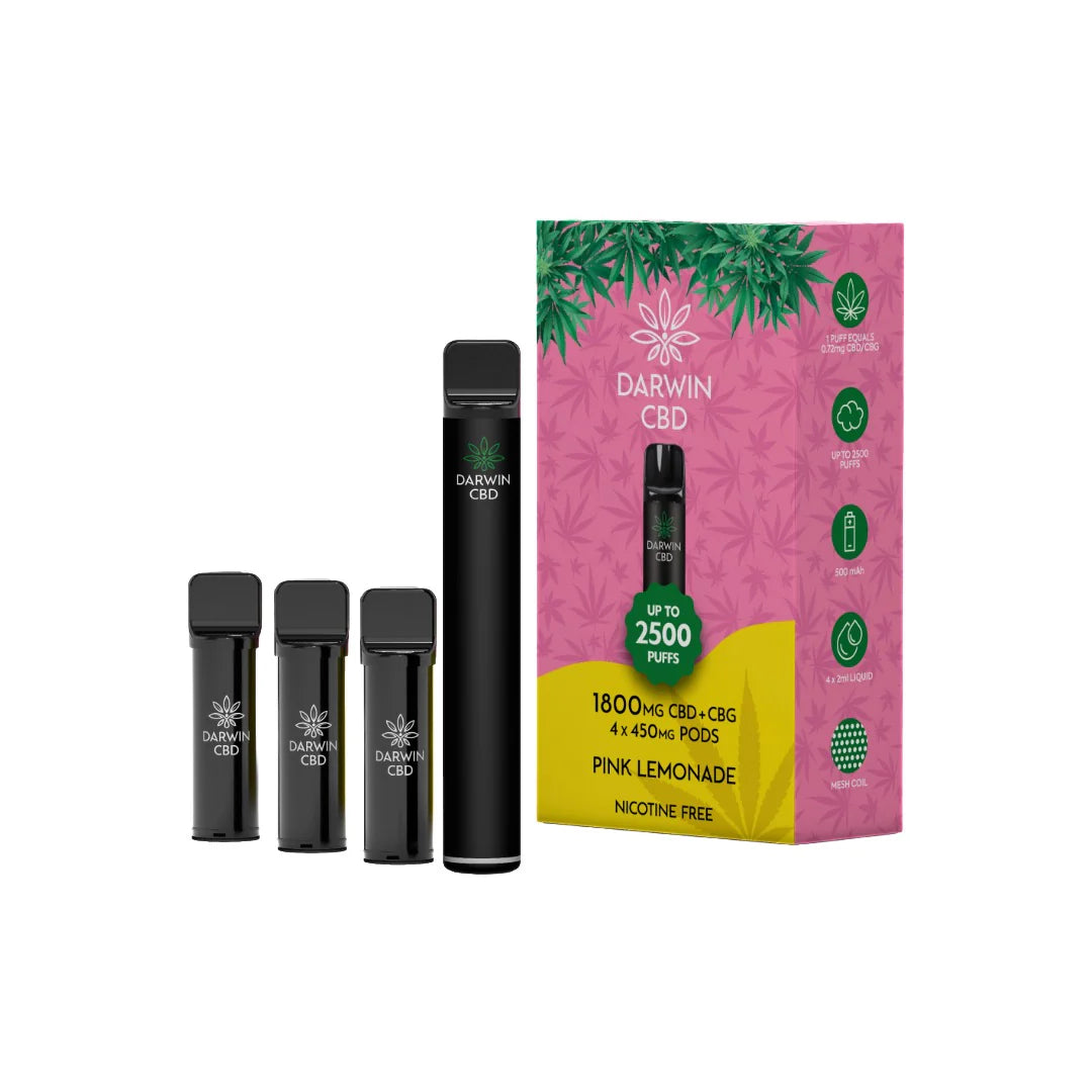 Darwin 1800mg CBD + CBG 4-in-1 Pod Vape Kit - 2500 Puffs - Pink Lemonade | The CBD Hut