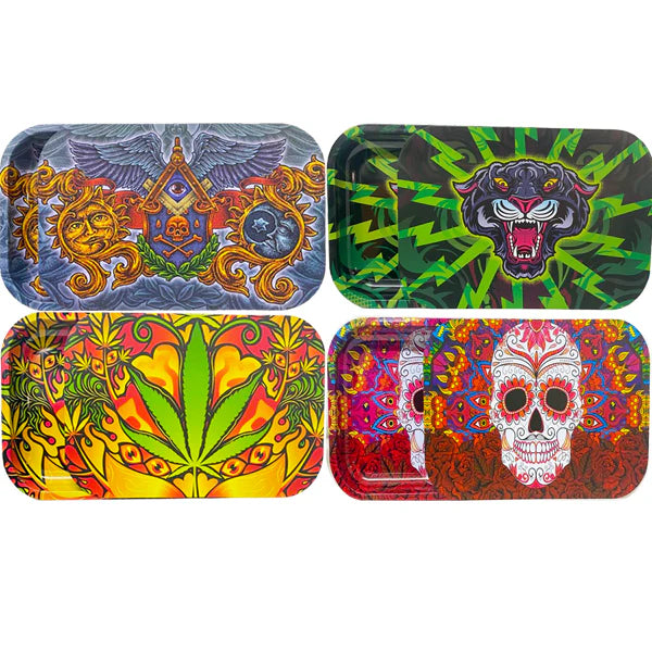 Mixed Design Large Metal Rolling Trays with Magnetic Lid | The CBD Hut