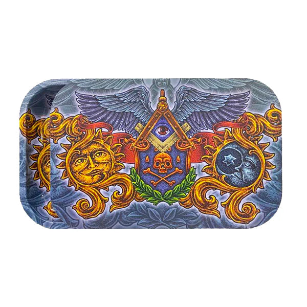 Mixed Design Large Metal Rolling Trays with Magnetic Lid - Blue | The CBD Hut