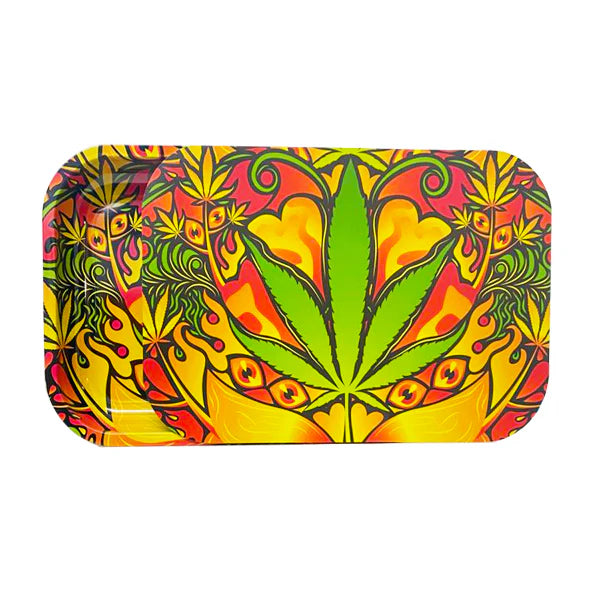 Mixed Design Large Metal Rolling Trays with Magnetic Lid - Hemp Leaf | The CBD Hut
