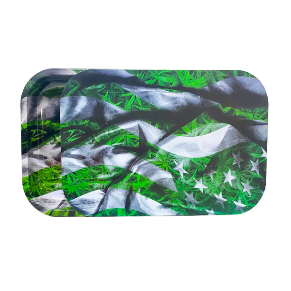 Mixed Design Large Metal Rolling Trays with Magnetic Lid - Hemp leaves | The CBD Hut