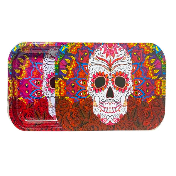 Mixed Design Large Metal Rolling Trays with Magnetic Lid - red skull | The CBD Hut
