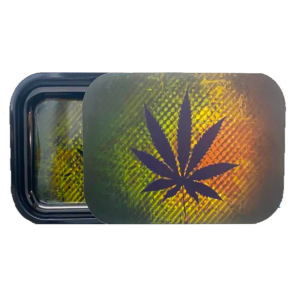 Mixed Design Large Metal Rolling Trays with Magnetic Lid - Rasta Hemp Leaf design | The CBD Hut