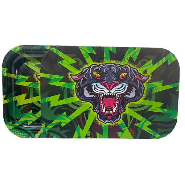 Mixed Design Large Metal Rolling Trays with Magnetic Lid - Panther | The CBD Hut