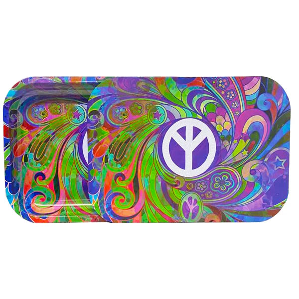 Mixed Design Large Metal Rolling Trays with Magnetic Lid - Peace Sign | The CBD Hut