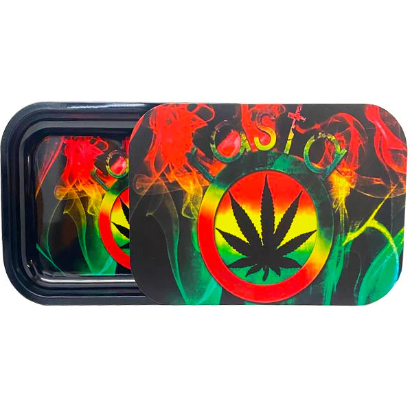 Mixed Design Large Metal Rolling Trays with Magnetic Lid - Rasta print | The CBD Hut