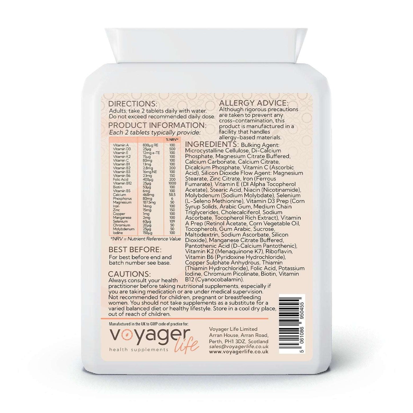 Voyager Vegan Multivitamin and Minerals 60 Capsules bottle