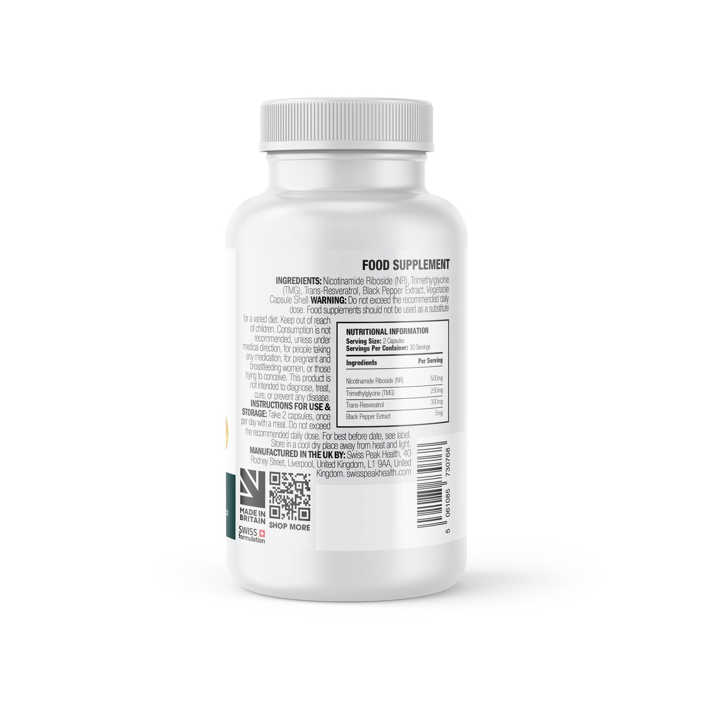 Swiss Peak CBD Nicotinamide + Trans-Resveratrol Capsules 60 Capsules