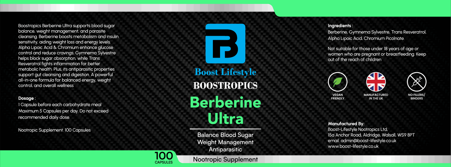 Boostropics Berberine Ultra Capsules 100 Pack product image - The CBD Hut