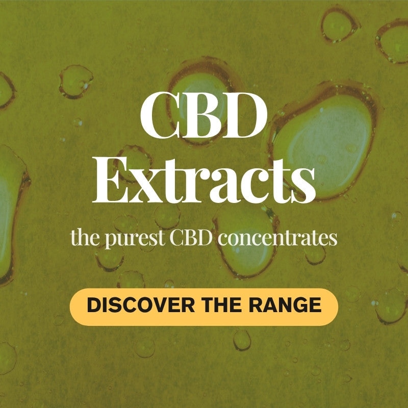 Advertisement for CBD Extracts with a green background and text.