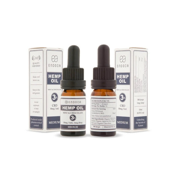Endoca 300mg CBD Hemp Oil Drops Mint & Chocolate - 10ml - side view | The CBD Hut