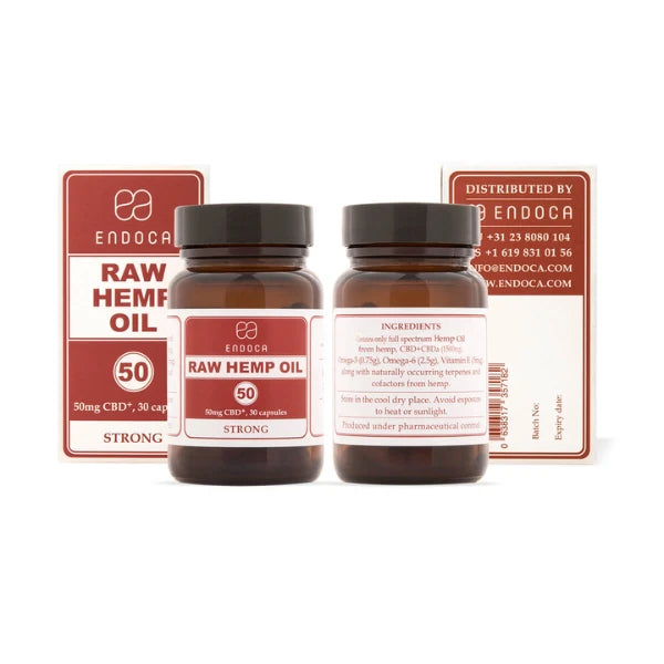 Endoca 1500mg CBD+CBDa Raw Hemp Oil Capsules - 30 Caps - front & back | The CBD Hut