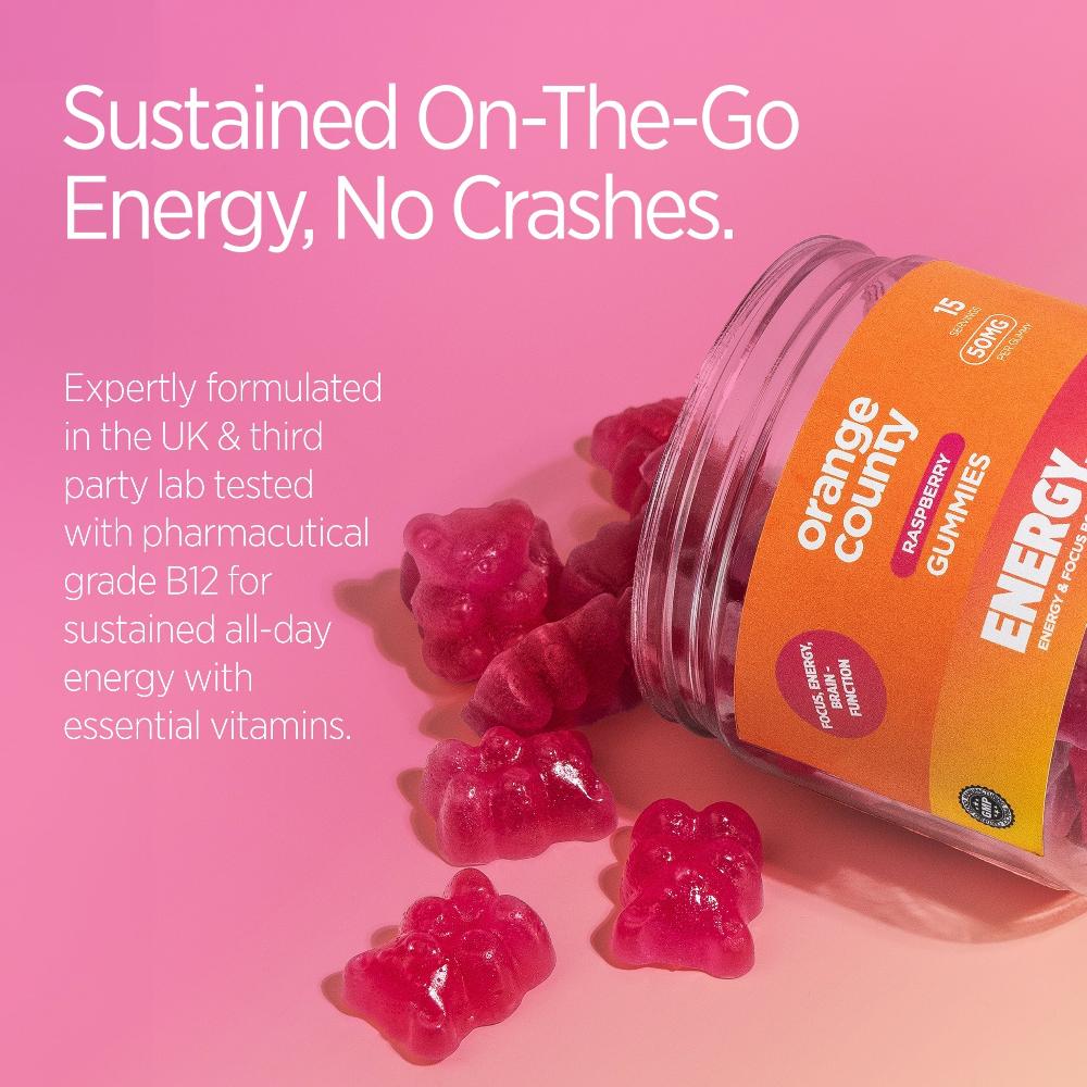 Orange County Energy | Caffeine Raspberry Gummies - on the go energy with no crashes | The CBD Hut