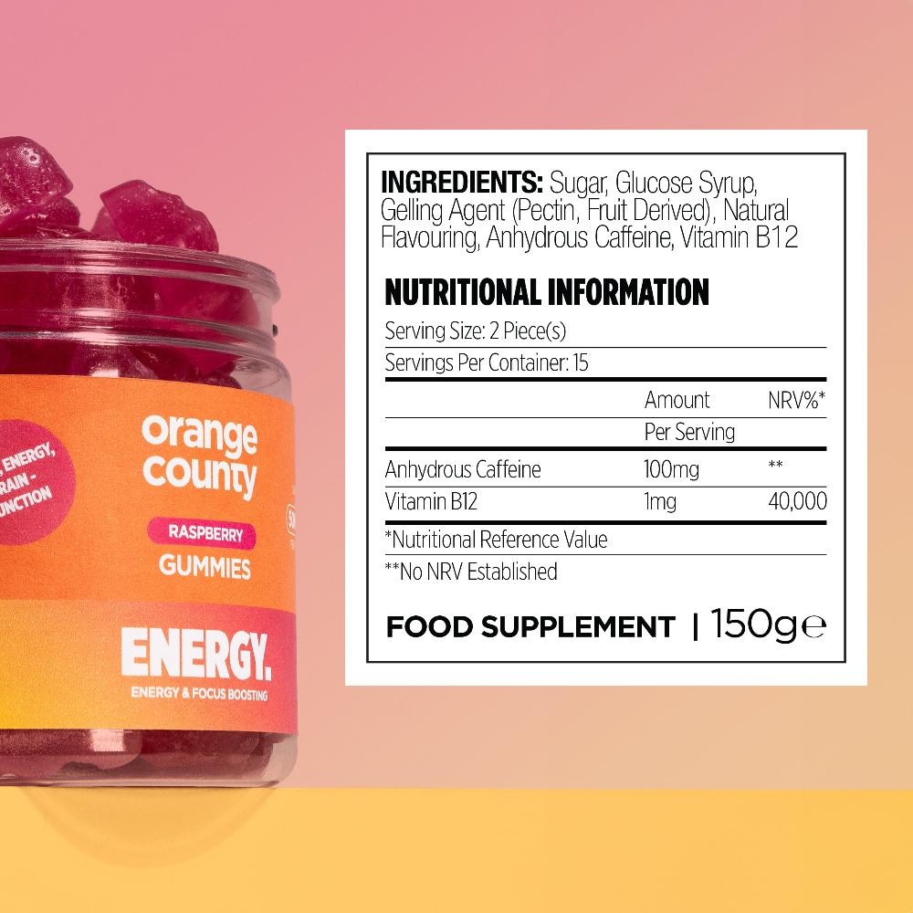 Orange County Energy | Caffeine Raspberry Gummies - nutritional information | The CBD Hut