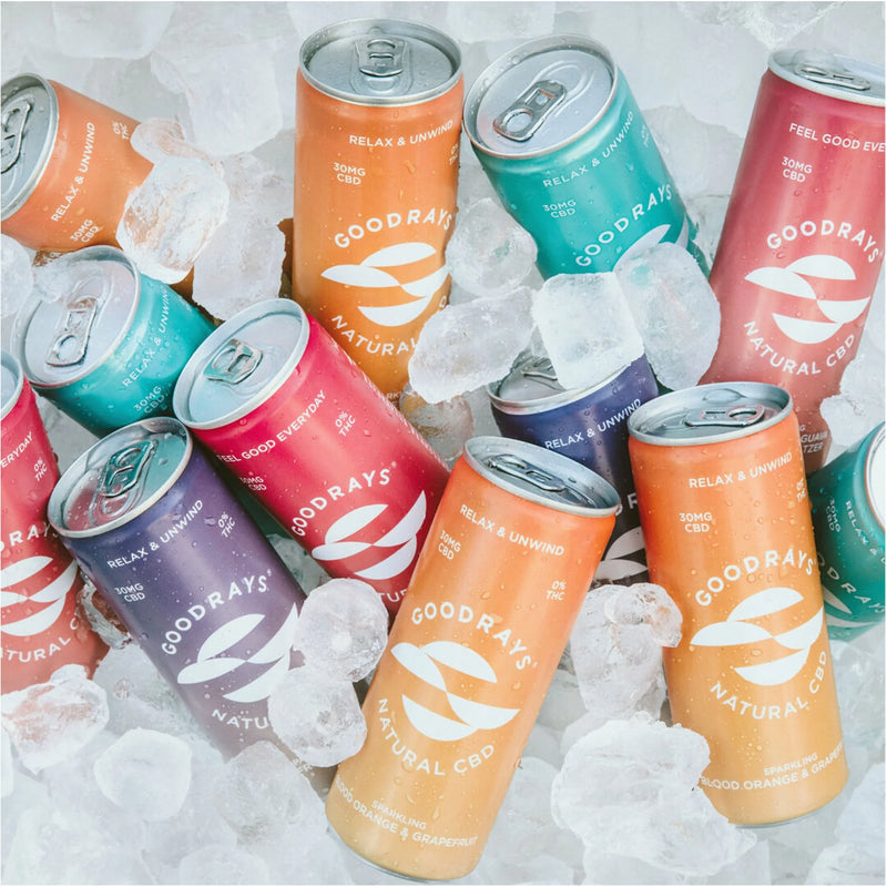 Collection of Goodrays CBD-Infused drinks, with flavours including: Blood Orange & Grapefruit and more | The CBD Hut