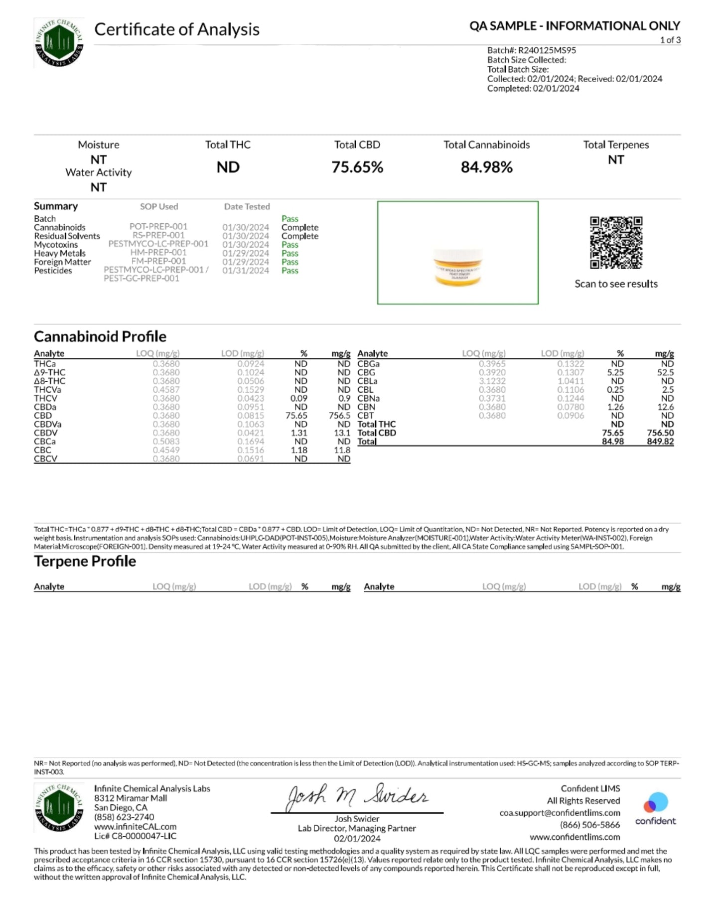 Improved Health Broad Spectrum CBD Wax 84.98%