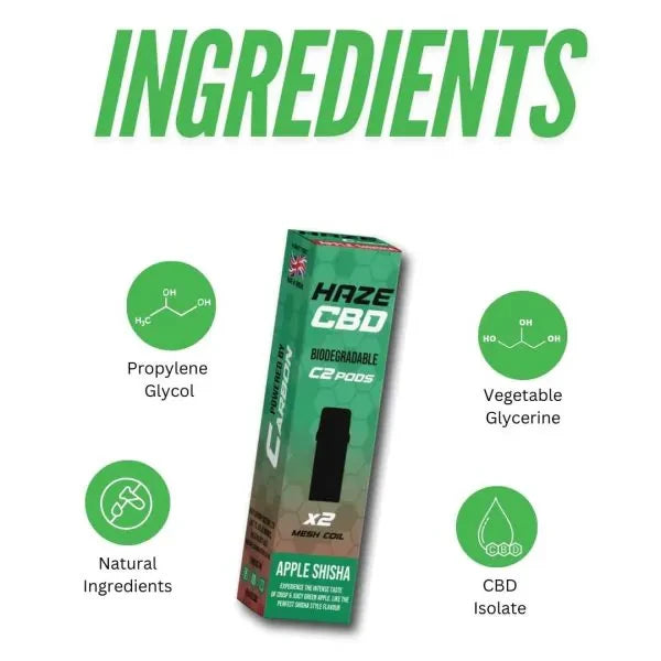 Haze CBD 500mg C2 Pods - 800 Puffs - ingredients | The CBD Hut