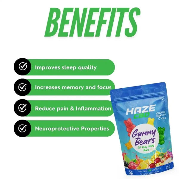 Haze CBD 1000mg Gummy Bears - Benefits | The CBD Hut