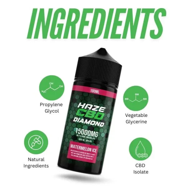Haze CBD Diamond 15000mg E-Liquid ingredients | The CBD Hut