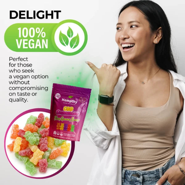 Hempthy 1000mg CBD Fizzy Gummy Bear Gummies are 100% vegan | The CBD Hut
