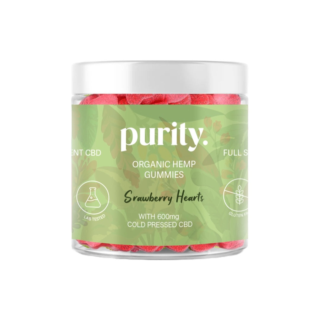Purity 600mg Full-Spectrum CBD Vegan Gummies - 150g - Strawberry Hearts | The CBD Hut