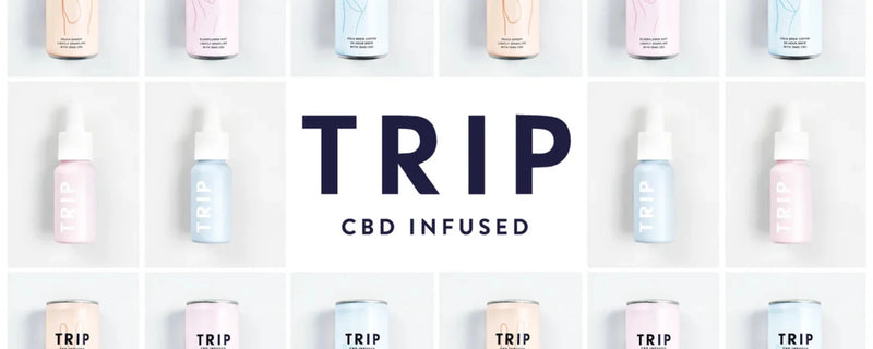 TRIP CBD logo with their CBD oils and drinks