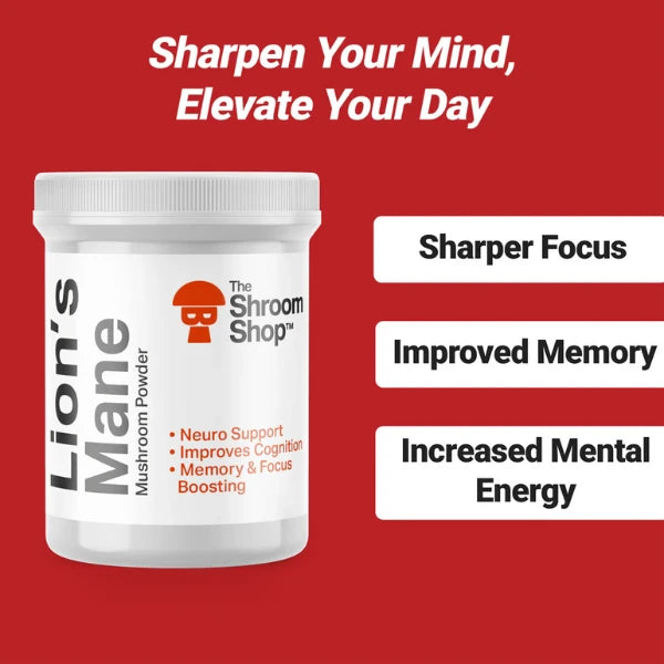 The Shroom Shop Lion's Mane Mushroom 90000mg Powder nootropic benefits | The CBD Hut