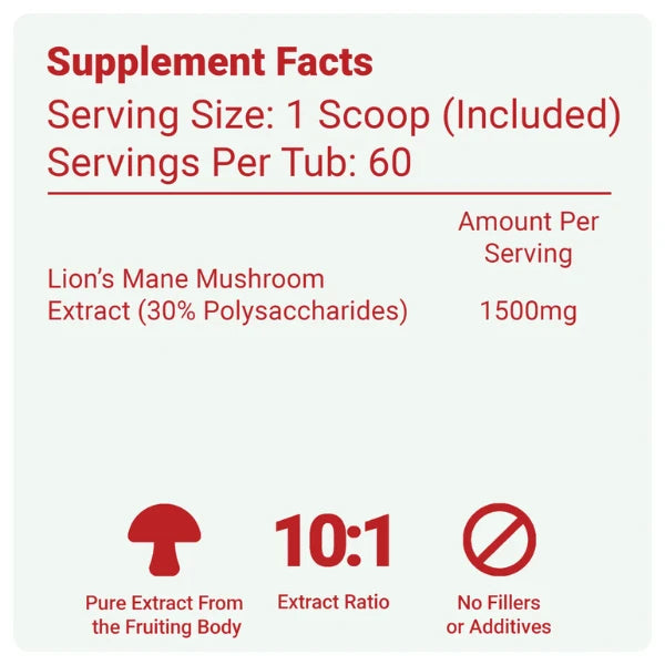 The Shroom Shop Lion's Mane Mushroom 90000mg Powder nutritional information | The CBD Hut