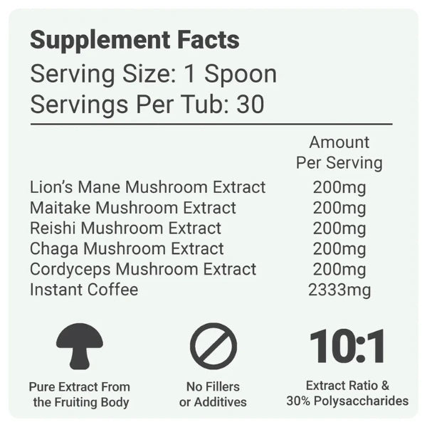The Shroom Shop Complete Complex 30000mg Nootropic Coffee nutritional information | The CBD Hut