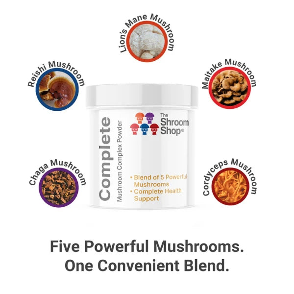 The Shroom Shop Complete Mushroom Complex 225000mg Powder - five powerful mushrooms in one convenient blend | The CBD Hut