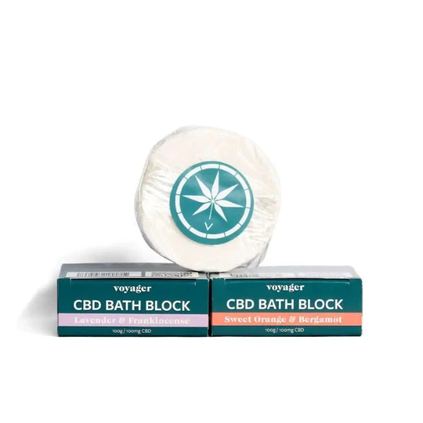 Voyager CBD Bath Block featuring their Lavender & Frankincense + Sweet Orange & Bergamot scents | The CBD Hut