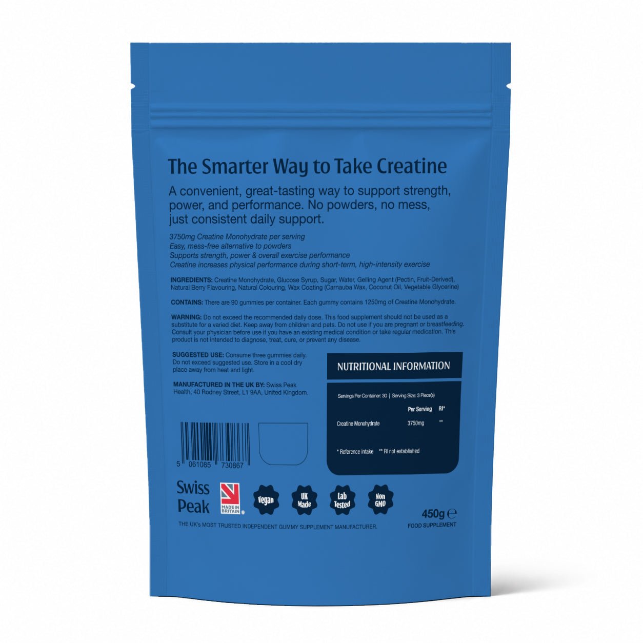 Creatine Gummies 3750mg Creatine Monohydrate Very Berry Flavour 90 Vegan Gummies