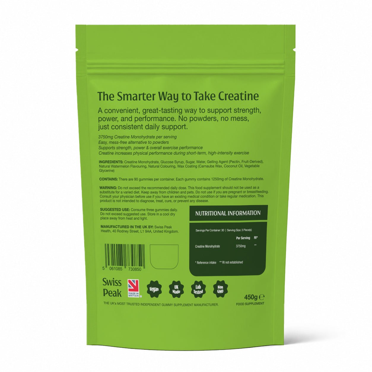 Creatine Gummies 3750mg Creatine Monohydrate Watermelon Flavour 90 Vegan Gummies