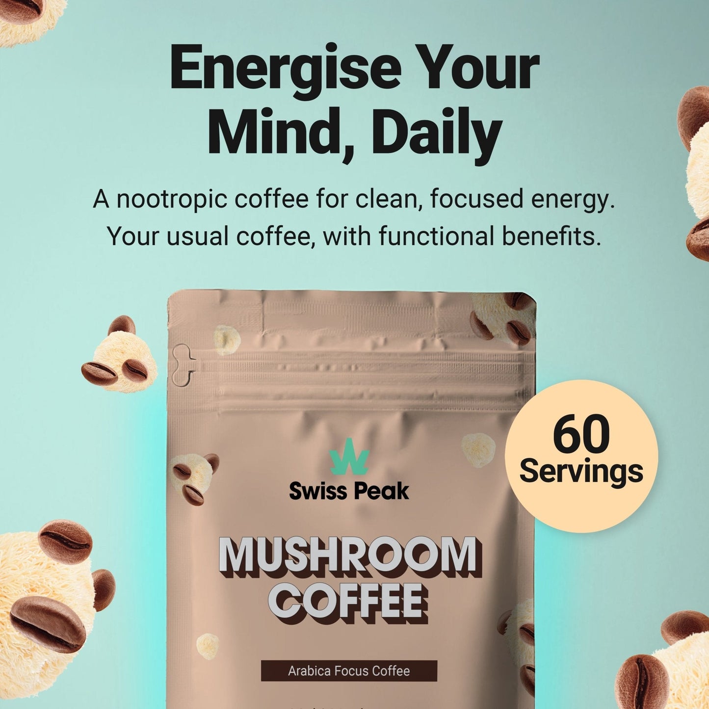 Swiss Peak CBD Functional Mushroom Coffee 60 Servings